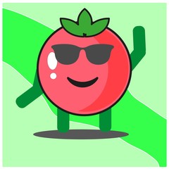 Cute tomato fruits cartoon face mascot character with hand and leg vector design