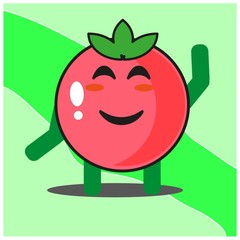 Cute tomato fruits cartoon face mascot character with hand and leg vector design