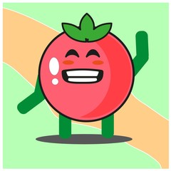 Cute tomato fruits cartoon face mascot character with hand and leg vector design