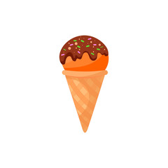 Ice cream orange food isolated on white. Cartoon doodle waffle cone ice cream. Vector illustration cake