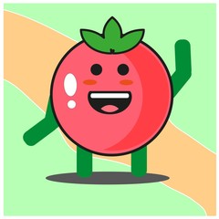 Cute tomato fruits cartoon face mascot character with hand and leg vector design