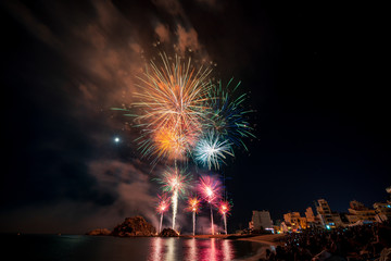 Blanes, Catalonia, Spain-July 2018: 48th International Firework Competition of the Costa Brava. The internationally recognized fireworks competition “El Focs de Blanes” takes place every July.