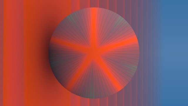 rendu 3D d'une sp&egrave;re dont la texture dessine une &eacute;toile orange, qui est dispos&eacute;e contre un plan se confondant avec le lointain.