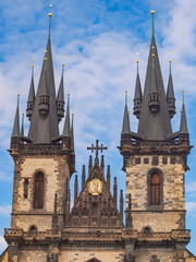 Spires of the Church of our Lady (Tyn), Prague, Czechoslovakia .