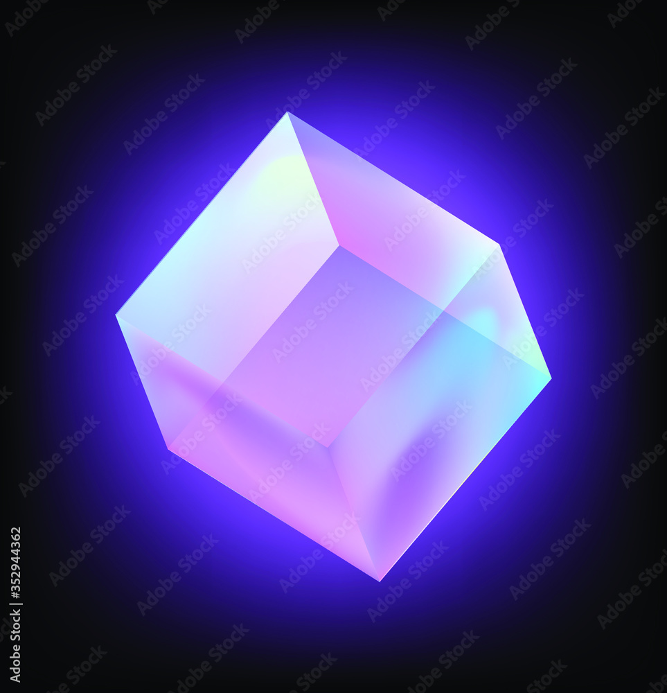 Aufkleber cube or rectangular cuboid prism in neon holographic colors, showing light refraction effect. abstra