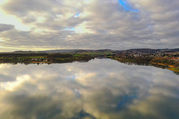 Naklejka premium reflection, Torcy lake, burgundy