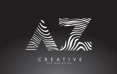 AZ a z  Letters Logo Design with Fingerprint, black and white wood or Zebra texture on a Black Background.