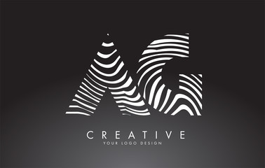 AG a g Letters Logo Design with Fingerprint, black and white wood or Zebra texture on a Black Background.