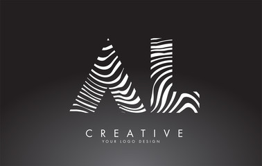 AL a l Letters Logo Design with Fingerprint, black and white wood or Zebra texture on a Black Background.