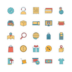 Shopping online line and fill style icon set vector design