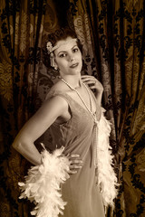 Vintage 1920s woman with boa