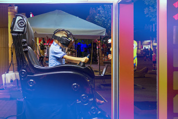 little boy explores the virtual world with glasses