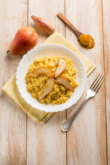 risotto with curry and pears