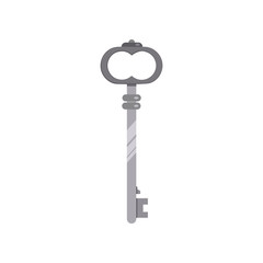 Silver vintage key illustration. Mechanism, protection, safety. Houseware concept. illustration can be used for topics like home, security