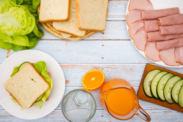 Food  for breakfast served on the table 