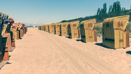 Fototapeta na wymiar beach baskets on the beach of baltic sea