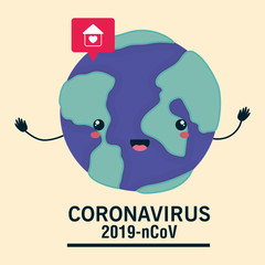 Coronavirus 2019 nCov and kawaii world cartoon vector design