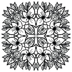 Vector monochrome doodle mandala illustration. Lily, flowers, garden, home plants. Coloring book antistress, meditation, relaxation.