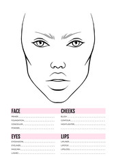 Face chart Blank. Makeup Artist Vector template.