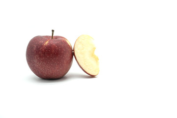 
half red apple on a white background