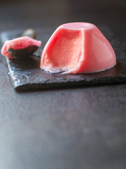 pink panna cotta jelly sweet dessert berry cream jelly serving Menu concept healthy food background top view copy space