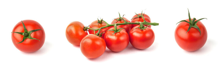 Set of ripe cherry tomatoes isolated on white background