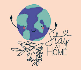Stay at home and kawaii world cartoon vector design