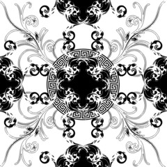 Baroque with greek design flowers leaves seamless pattern design white background