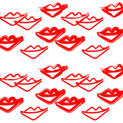 Obraz premium Vector seamless pattern illustration with red lips in abstract line style on white