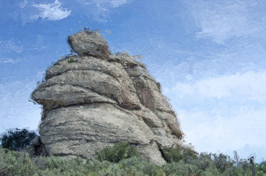 Impressionistic Style Artwork of Granite Formations in the City of Rocks