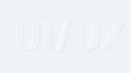 UI / UX user experience and interface. Vector words. Bright white gradient neumorphic effect character type icon. Internet gray symbol isolated on a background.