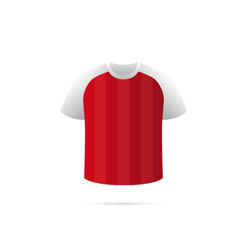Soccer jersey with shadow. White and red team. Vector illustration.