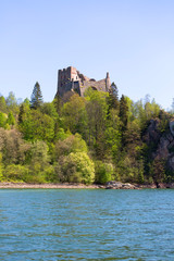 Fototapeta na wymiar 14th century Czorsztyn Castle, ruins of medieval fortress at Lake Czorsztyn, Niedzica, Poland