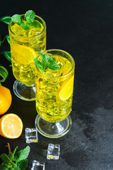 Fototapeta premium lemonade lemon ice drink Menu concept healthy eating. food background top view copy space for text