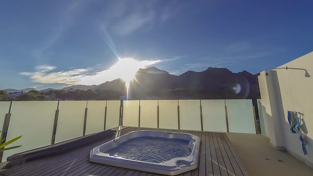 Time lapse of a jacuzzi on a apartment terrace in a small Spanish town