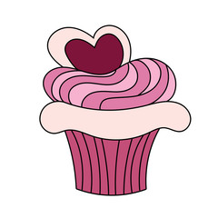 Hand drawn cupcake with cream and heart on the top