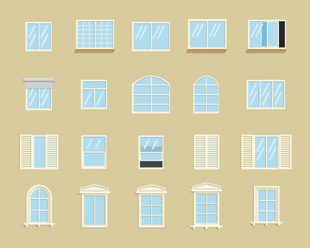 Vector flat style collection of various windows types.