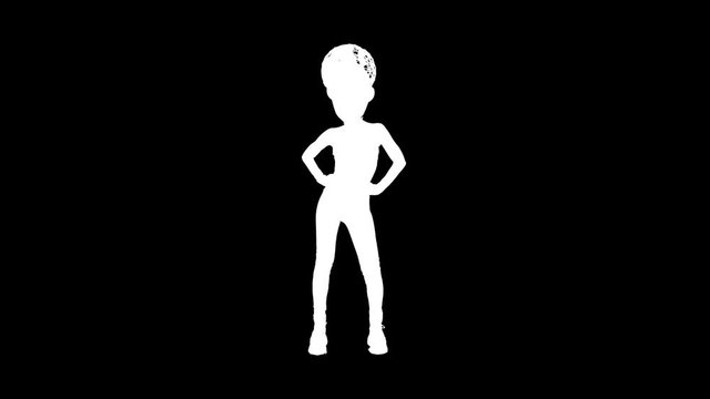 Stop motion animation funny puppet character girl with isolated mask. Ideal for gif design 