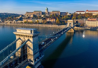 Fototapeta na wymiar Budapest, Hungary lánchíd drone panorama