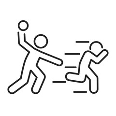 Bullying between kids blackline icon. Problem of mockery and bullying at school. Isolated vector element. Outline pictogram for web page, mobile app, promo.