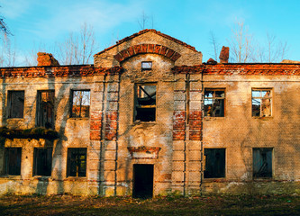 An old abandoned two-story brick building . Vsevolozhsk. Leningrad region.