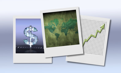 Business cards. World map, Money and Business chart