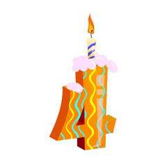 Number four candle illustration. Orange, cake candle, festival. Birthday concept. illustration can be used for topics like special day, celebration, festive cake