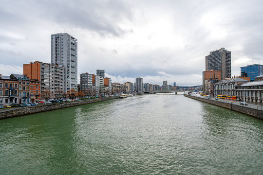 River Meuse through city, Liege, Wallonia, Belgium