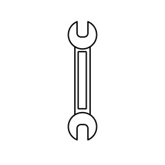 Construction black and white icon of a water open-end spanner designed to tighten and loosen nuts and bolts for repairs. Construction metalwork tool. Vector illustration