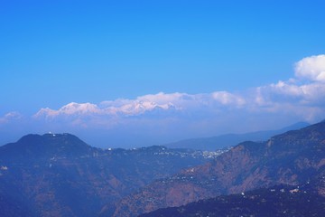 Somewhere is Darjeeling India, beautiful mountains and clouds and blue sky