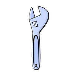 Construction blue icon metal adjustable wrench with adjustable diameter designed to loosen and tighten the bolts and nuts. Construction metalwork tool. Vector illustration