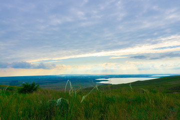 Landscape with views of two lakes