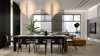 Minimalist Interior of modern living room 3D rendering