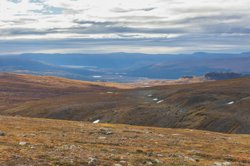 Sarek National Park in Lapland from the sky, selective focus